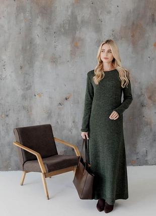 В'язана сукня максі темно-зелена ніколь art knit