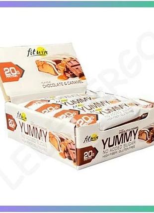 Протеїнові батончики yummy 12x55г шоколад та карамель смачний снек без цукру для спорту та фітнесу sku_dsn_2023-10-6572
