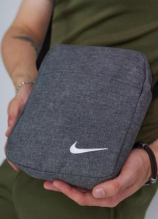 Борсетка серый меланж nike (белое лого) 2