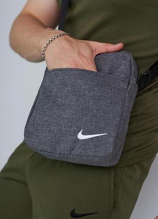 Борсетка серый меланж nike (белое лого) 4