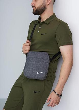Борсетка серый меланж nike (белое лого) 5