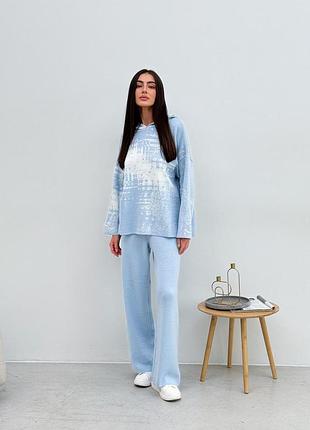Штаны женские вязаные голубые vibe art knit