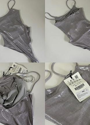 Pull&bear сріблясте сяюче боді / купальник xs на струнку дівчину до 160 зріст (нове з біркою)