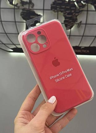 Чехол с микрофиброй закрытая камера silicone case для iphone 15 pro max, чехол-накладка для айфон 15 про макс (коралловый)