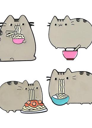 Набір пінів значків товстий сірий кіт пушин стікер телеграм тelegram pusheen значок брошка