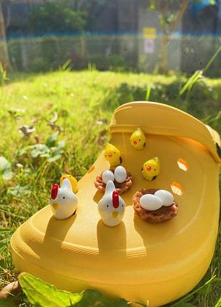 🐣 набор джиббитсов курочки цыплята 8 шт яйца птички уточки утята джибитсы украшения на кроксы значки пины аксессуары для обуви