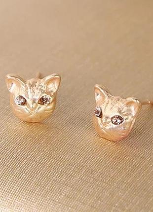 Серьги коты кошки 1 пара черный кот голова кота золото серебро золотистий