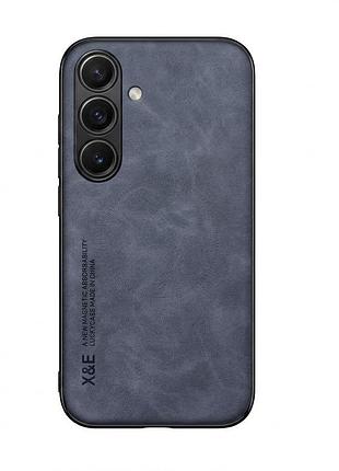 Чехол накладка с текстурой кожи для samsung galaxy s25 синий