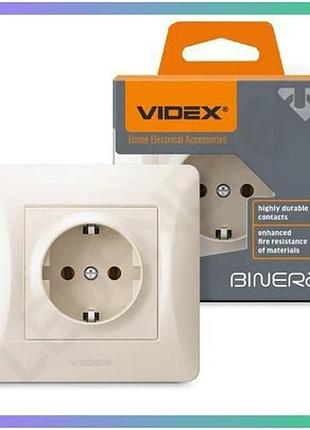 Розетка одинарная с заземлением videx binera кремовая для электричества 250v 16a sku_oledim_vf-bnsk1g-cr