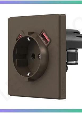 Розетка одинарна з заземленням usb-a+c 20w мокко videx nota для дому та офісу електрична розетка sku_oledim_vf-nt-sk1guc-br