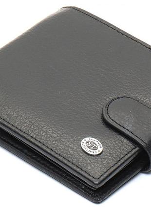 Черное мужское портмоне из натуральной кожи с фиксацией st leather st103