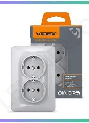 Двойная розетка videx binera с заземлением серебристый шёлк для дома и офиса 250v 16a sku_oledim_vf-bnsk2g-ss