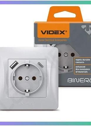 Розетка одинарная с заземлением usb usb-c серебристый шёлк videx binera для дома и офиса sku_oledim_vf-bnsk1guc-ss