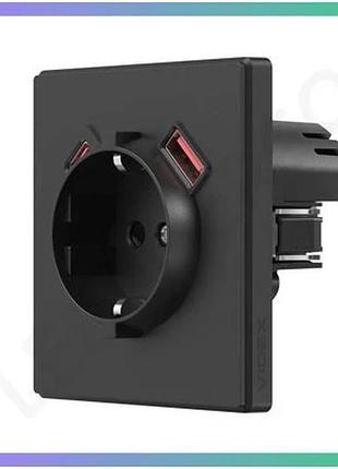 Розетка одинарная с заземлением usb-a+c 20w videx nota угольно-чёрная для подключения устройств sku_oledim_vf-nt-sk1guc-bl