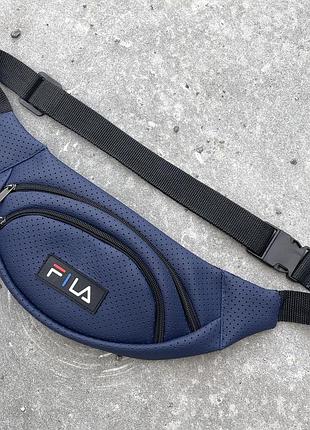 Бананка з перфор. шкірозамінника синя fila (великий логотип) #