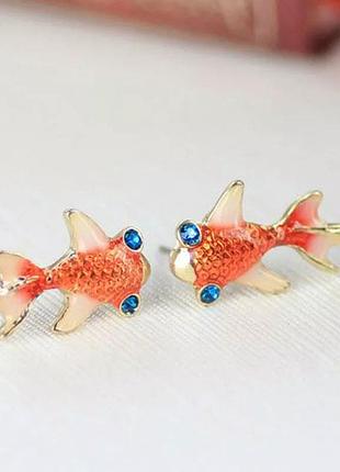 Сережки золоті рибки гвоздики короп кої