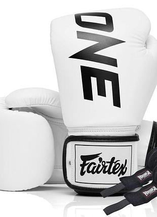 Боксерские перчатки fairtex bgv1-one (натуральная кожа) white 12 унций (бинты в комплекте)