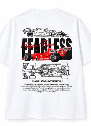 Мужская белая хлопковая футболка xxl с принтом fearless formula 1 стильная оверсайз футболка с гонками