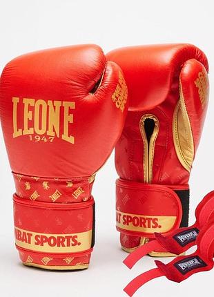 Боксерські рукавиці leone gn220 dna red 16 унцій (бинти 4 м. в комплекті)
