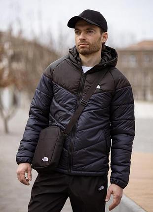 Комплект мужской: куртка active tnf черно-синяя + штаны tnf черные. барсетка tnf у подарунок!