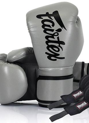 Боксерские перчатки fairtex bgv14 grey 12 унций (бинты в комплекте)