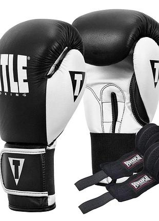 Боксерские перчатки title boxing dynamic strike black/white 12 oz (бинты 4м. в комплекте)