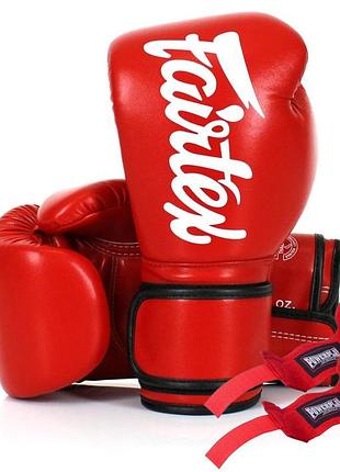 Боксерские перчатки fairtex bgv14 red 10 унций (бинты в комплекте)