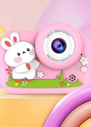 Детский фотоаппарат fullhd 2.0" зум 10× аккумулятор 400мач розовый кролик модель m03