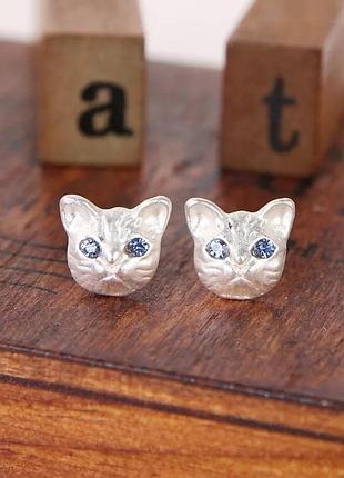 Серьги коты кошки 1 пара черный кот голова кота золото серебро сріблястий