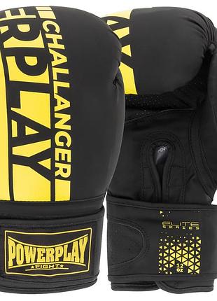 Боксерские перчатки powerplay 3086 matt challenger черно-желтые 12 унций