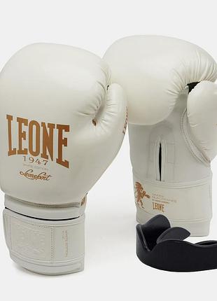 Боксерські рукавиці leone gn059w white/gold 16 унцій (капу в комплекті)