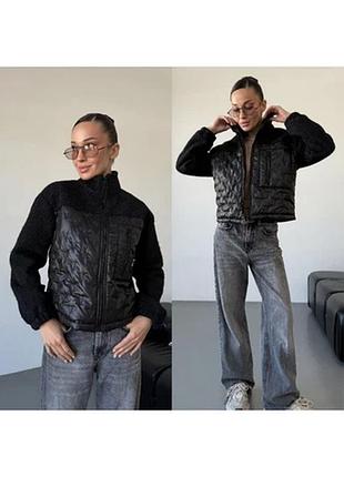 Комбінований бомбер з м'якої вовни та стьобаної плащівки