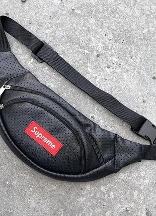 Бананка з перфор. шкірозамінника чорна supreme #