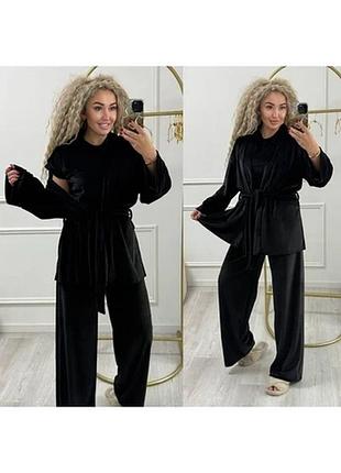 Костюм 7004 трійка велюр халат,штани ,футболка