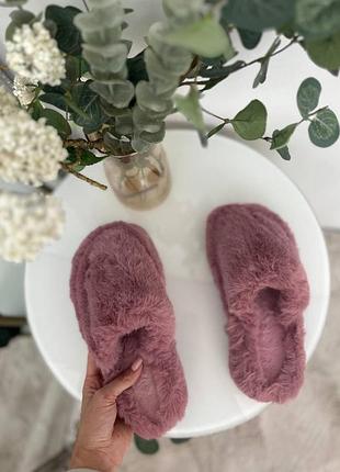 Капці жіночі рожеві хутряні на платформі tapuli — теплі домашні капці, м'які пухнасті капці для дому 40