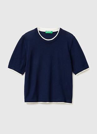 Женский бордовый прямой свитер benetton синий, l
