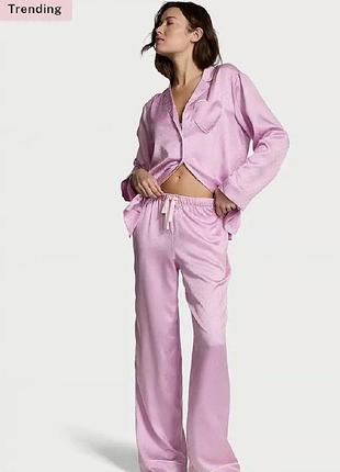 Сатиновая пижама victoria’s secret штаны и кофта с длинными рукавом розовый xs