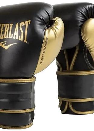Боксерские перчатки everlast powerlock 2r training glove черный, золотой уни 14 унций