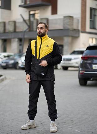Комплект чоловічий "clip" tnf: жилетка жовто-чорна + штани "president" чорні. барсетка у подарунок! #