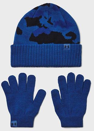 Набор шапка и перчатки under armour b beanie/glove combo синий, красный дит ofsm