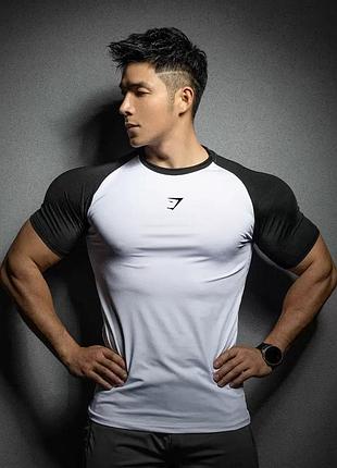 Футболка gymshark sport білий з чорним xl