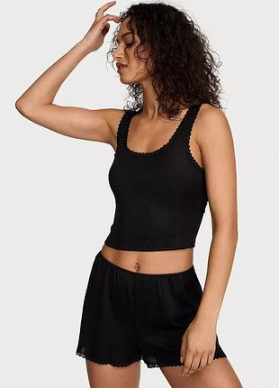 Комплект із укороченої майки та шортів victoria's secret чорний xs