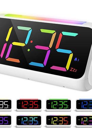 Будильник netzu rgb белого цвета — цифровые электронные настольные часы с rgb-подсветкой