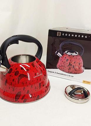 Чайник со свистком edenberg eb-1990 3л red 2