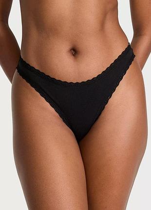 Трусики стринги cotton lace-waist thong victoria's secret черные xs