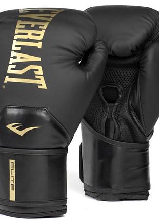 Боксерские перчатки everlast elite 2 boxing gloves черный, золотой уни 12 унций