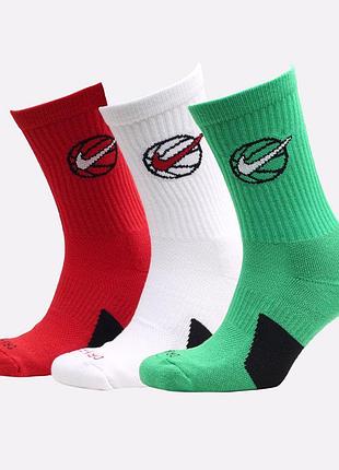 Шкарпетки nike u nk crew everyday bball 3pr білий, зелений, червоний уні 46-50