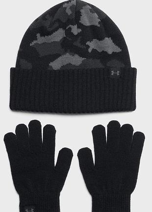Набор шапка и перчатки under armour b beanie/glove combo черный, серый дит ofsm