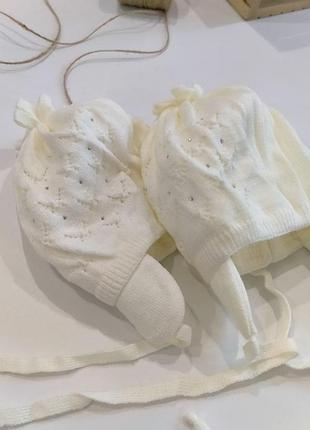 В'язана шапка для маленької дівчинки, шапка вязаная на хлопковой подкладке, размер 46-48 (#6995)