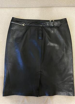Шкіряна жіноча юбка l-xl коротка чорна юбка із натуральної шкіри 44 р.